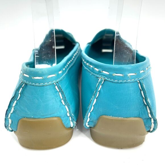 Vintage Westies loafers flats driving mocs turquoise white stitching 7M - Picture 3 of 8